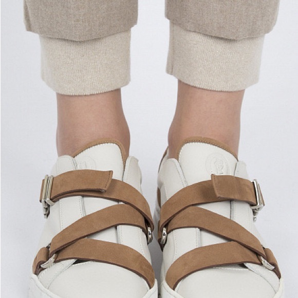 PESERICO Beige High-waisted Wool Pants/Trousers with Knit Cuff Hem - Picture 2 of 15